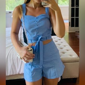 Blue pin stripe Milk and Honey set